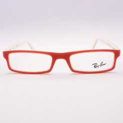 Γυαλιά οράσεως Ray-Ban 5058 2496 49 με στενό κοκάλινο σκελετό σε κόκκινο χρώμα και λευκό εσωτερικό.