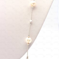 Λεπτή μεταλλική ασημί αλυσίδα για γυαλιά με μαργαριτάρια pearls